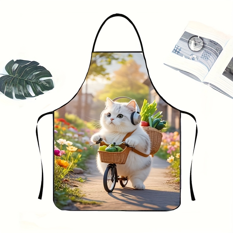 Gardening Tools For Women - ผ้ากันเปื้อนลายดอกไม้สำหรับครัวลายแมวอ้วนสุดน่ารัก 1 ชิ้น - เหมาะสำหรับผู้ชายและผู้หญิง ใช้ในสวนและกลางแจ้ง