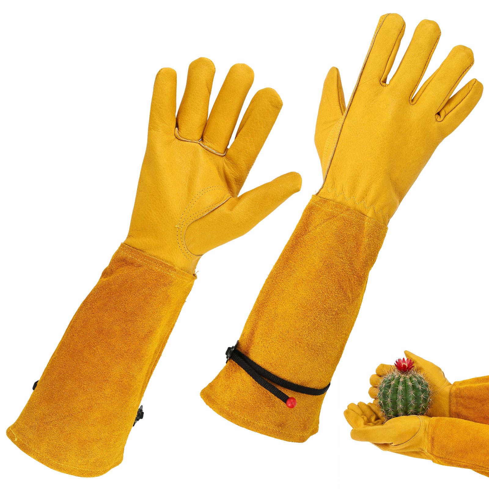 Garden Gloves Thorn Proof - ถุงมือทำสวนแบบยาว สายรัดปรับได้ ถุงมือทำงานหนัง ปลอกแขนยาว ป้องกันหนาม ถุงมือสำหรับทำสวน