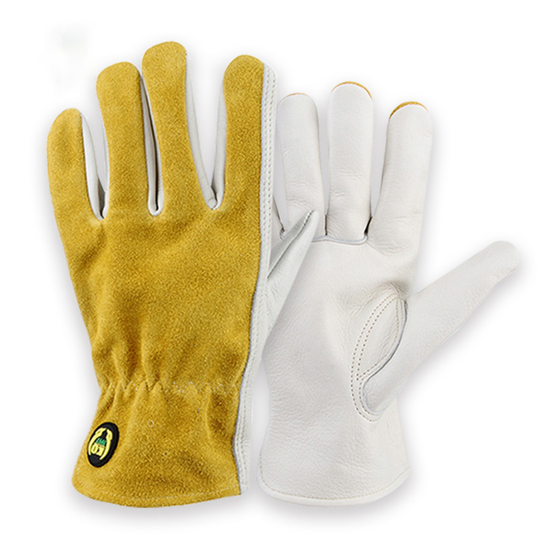 Garden Gloves Thorn Proof - หนังถุงมือเซฟตี้สวนช่างไม้ถุงมือ Breathable Thorn Proof รถบรรทุกขับรถสำหรับบุรุษและสตรี,สีขาวสีเหลือง