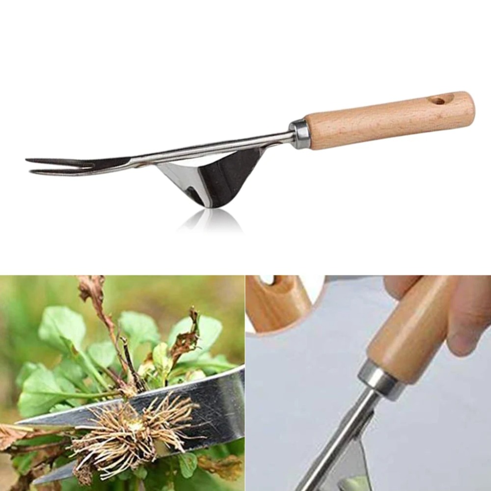 Weed Puller - เครื่องกำจัดวัชพืชในสวนสแตนเลสเครื่องมือดึงกำจัดวัชพืชแบบมือเครื่องมืออเนกประสงค์1ชิ้นด้ามไม้สำหรับการปลูกถ่ายวัชพืช