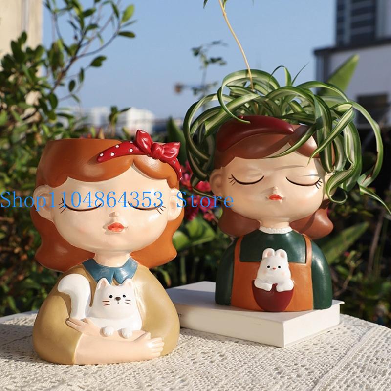 Gardening Tools Girls - 652F แม่พิมพ์ซิลิโคนอเนกประสงค์สำหรับงานฝีมือ DIY ซีเมนต์เรซิ่นชาวไร่สาวออกแบบเกรดอาหารดอกไม้หม้อทำแม่พิมพ์