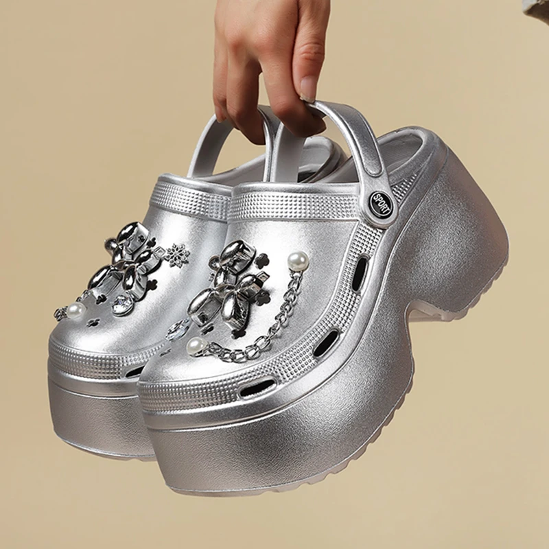 รองเท้าแตะส้นตึกสีเงินสำหรับผู - Gardening Tools For Women บทวิจารณ์และราคา