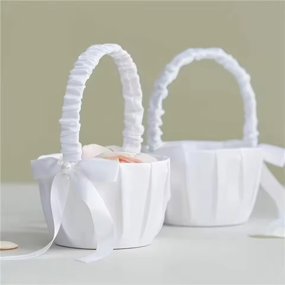 ตะกร้าดอกไม้ผ้าซาตินสีขาวสำหรั - Gardening Tools Girls บทวิจารณ์และราคา